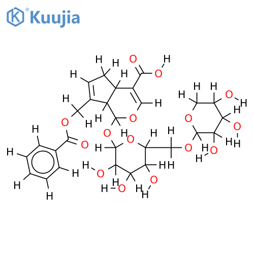 (1S,4aS,7aS)-7-[(benzoyloxy)methyl]-1,4a,5,7a-tetrahydro-1-(6-O-alpha-L-arabinopyranosyl-beta-D-glucopyranosyloxy)cyclopenta[c]pyran-4-carboxylic acid structure
