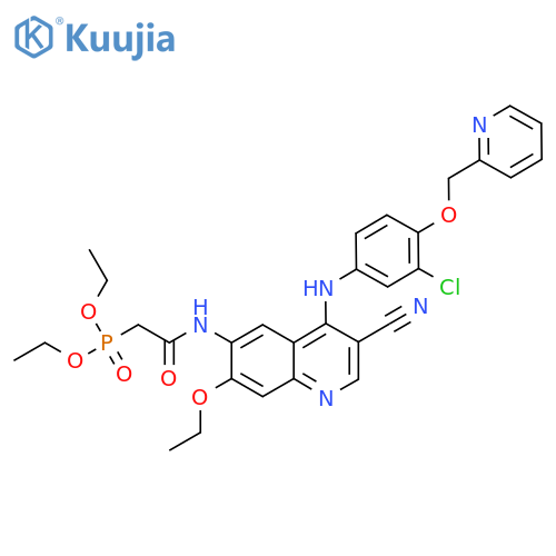 N-[4-[3-Chloro-4-(pyridin-2-ylmethoxy)anilino]-3-cyano-7-ethoxyquinolin-6-yl]-2-diethoxyphosphorylacetamide structure