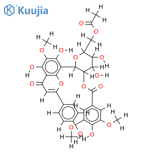 (1S)-6-O-acetyl-1,5-anhydro-1-[5,7-dihydroxy-2-(4-hydroxyphenyl)-6-methoxy-4-oxo-4H-1-benzopyran-8-yl]-2-O-[(4-hydroxy-3,5-dimethoxyphenyl)carbonyl]-D-glucitol structure