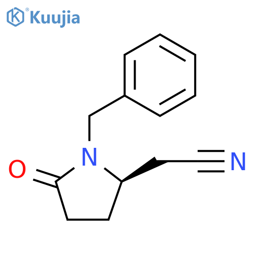 2-[(2R)-1-benzyl-5-oxopyrrolidin-2-yl]acetonitrile structure