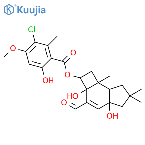 Benzoic acid,3-chloro-6-hydroxy-4-methoxy-2-methyl-,(2R,2aS,4aR,7aR,7bR)-3-formyl-2,2a,4a,5,6,7,7a,7b-octahydro-2a,4a-dihydroxy-6,6,7b-trimethyl-1H-cyclobut[e]inden-2-ylester structure