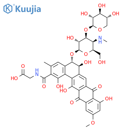 Glycine,N-[[(5S,6S)-5-[[4,6-dideoxy-4-(methylamino)-3-O-b-D-xylopyranosyl-b-D-galactopyranosyl]oxy]-5,6,8,13-tetrahydro-1,6,9,14-tetrahydroxy-11-methoxy-3-methyl-8,13-dioxobenzo[a]naphthacen-2-yl]carbonyl]-(9CI) structure