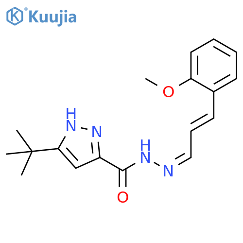 3-tert-butyl-N'-(1Z,2E)-3-(2-methoxyphenyl)prop-2-en-1-ylidene-1H-pyrazole-5-carbohydrazide structure