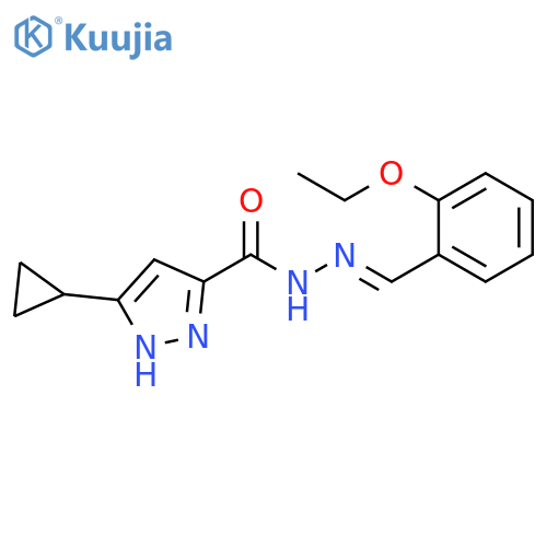 3-cyclopropyl-N'-(1E)-(2-ethoxyphenyl)methylidene-1H-pyrazole-5-carbohydrazide structure