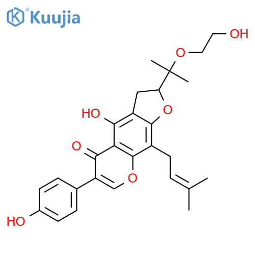 5H-Furo[3,2-g][1]benzopyran-5-one,2,3-dihydro-4-hydroxy-2-[1-(2-hydroxyethoxy)-1-methylethyl]-6-(4-hydroxyphenyl)-9-(3-methyl-2-butenyl)-(9CI) structure
