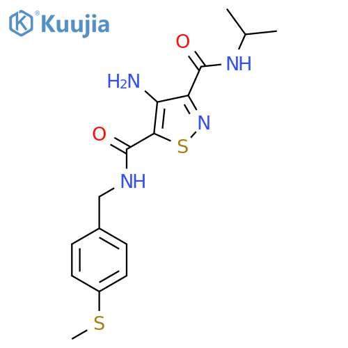 4-amino-N5-{4-(methylsulfanyl)phenylmethyl}-N3-(propan-2-yl)-1,2-thiazole-3,5-dicarboxamide structure
