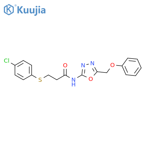 3-(4-chlorophenyl)sulfanyl-N-5-(phenoxymethyl)-1,3,4-oxadiazol-2-ylpropanamide structure