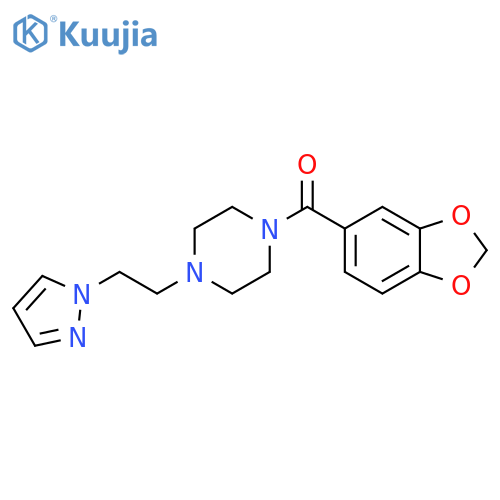 1-(2H-1,3-benzodioxole-5-carbonyl)-4-[2-(1H-pyrazol-1-yl)ethyl]piperazine structure