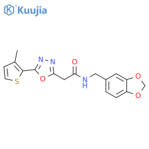 N-(benzo[d][1,3]dioxol-5-ylmethyl)-2-(5-(3-methylthiophen-2-yl)-1,3,4-oxadiazol-2-yl)acetamide structure