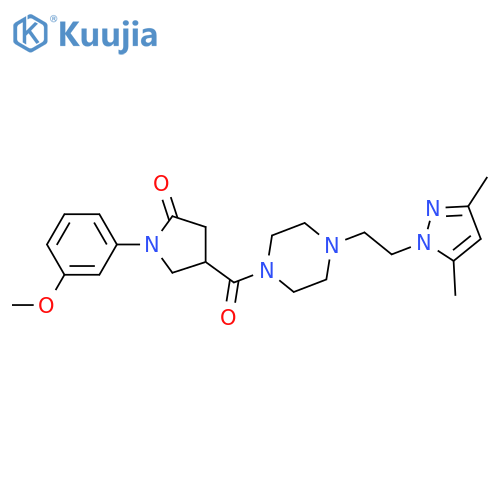 4-{4-2-(3,5-dimethyl-1H-pyrazol-1-yl)ethylpiperazine-1-carbonyl}-1-(3-methoxyphenyl)pyrrolidin-2-one structure