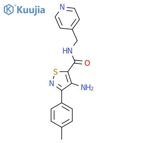 4-amino-N-(pyridin-4-ylmethyl)-3-(p-tolyl)isothiazole-5-carboxamide structure