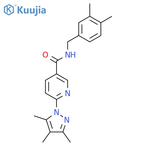 N-(3,4-dimethylphenyl)methyl-6-(3,4,5-trimethyl-1H-pyrazol-1-yl)pyridine-3-carboxamide structure