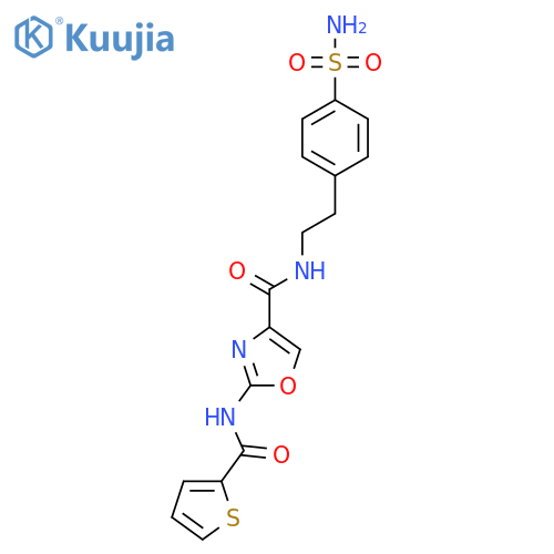 N-2-(4-sulfamoylphenyl)ethyl-2-(thiophene-2-amido)-1,3-oxazole-4-carboxamide structure