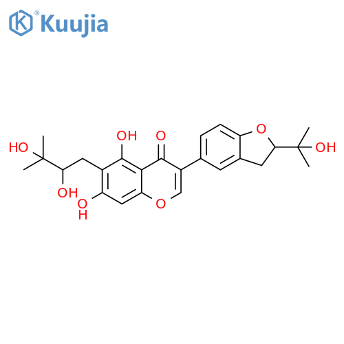 4H-1-Benzopyran-4-one, 3-[2,3-dihydro-2-(1-hydroxy-1-methylethyl)-5-benzofuranyl]-6-(2,3-dihydroxy-3-methylbutyl)-5,7-dihydroxy- (9CI) structure