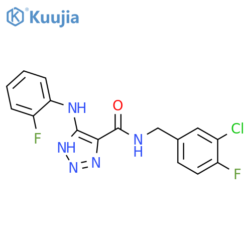 N-[(3-chloro-4-fluorophenyl)methyl]-5-[(2-fluorophenyl)amino]-1H-1,2,3-triazole-4-carboxamide structure