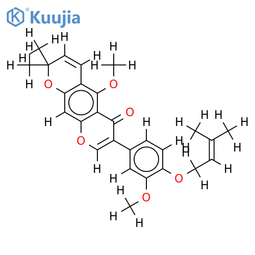 3',5-dimethoxy-4'-O-(3-methyl-2-butenyl)-3",3"-dimethylpyrano-(6,7)-isoflavone structure