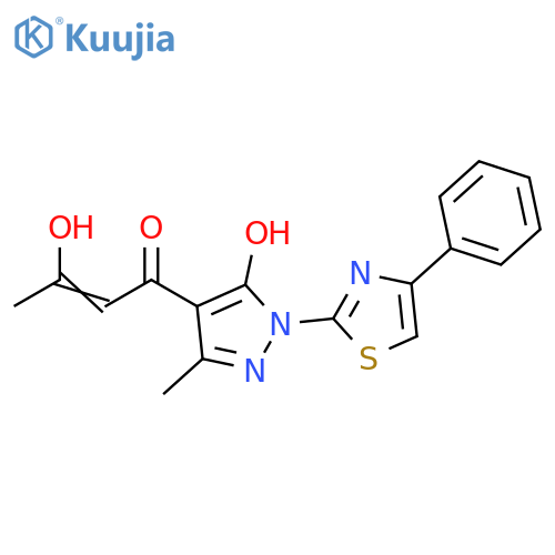 3-Hydroxy-1-5-hydroxy-3-methyl-1-(4-phenyl-1,3-thiazol-2-yl)-1H-pyrazol-4-yl-2-buten-1-one structure