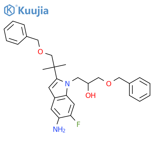 (2R)-1-[5-amino-2-(2-benzyloxy-1,1-dimethyl-ethyl)-6-fluoro-indol-1-yl]-3-benzyloxy-propan-2-ol structure
