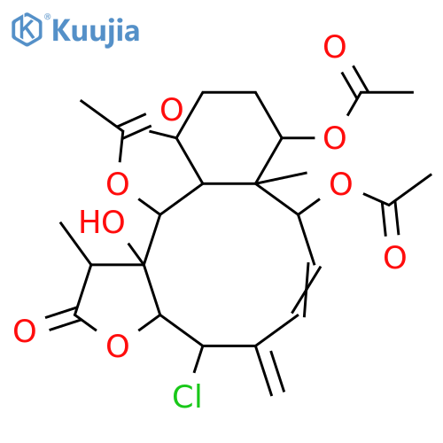 Benzo[4,5]cyclodeca[1,2-b]furan-2(1H)-one, 8,9,13-tris(acetyloxy)-4-chloro-3a,4,5,8,8a,9,10,11,12,12a,13,13a-dodecahydro-13a-hydroxy-1,8a,12-trimethyl-5-methylene-, (1R,3aR,4S,6Z,8S,8aR,9S,12S,12aS,13R,13aS)-rel-(-)- (9CI) structure