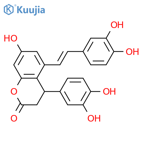 3,4-dihydro-7-hydroxy-4-(3,4-dihydroxyphenyl)-5-[(1E)-2-(3,4-dihydroxyphenyl)ethenyl]-2H-1-benzopyran-2-one structure