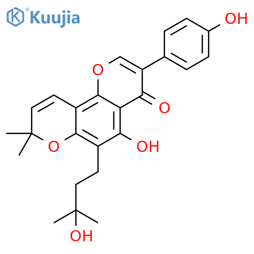 4H,8H-Benzo[1,2-b:3,4-b']dipyran-4-one,5-hydroxy-6-(3-hydroxy-3-methylbutyl)-3-(4-hydroxyphenyl)-8,8-dimethyl- (9CI) structure