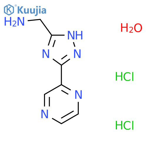 1-[3-(2-Pyrazinyl)-1H-1,2,4-triazol-5-yl]methanamine dihydrochloride hydrate structure