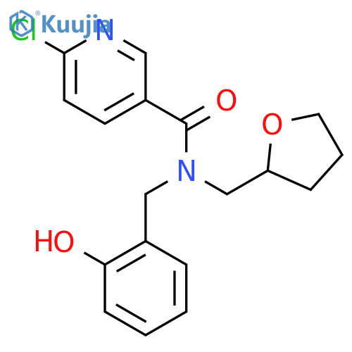 6-chloro-N-[(2-hydroxyphenyl)methyl]-N-[(oxolan-2-yl)methyl]pyridine-3-carboxamide structure