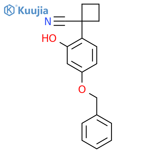1-4-(benzyloxy)-2-hydroxyphenylcyclobutane-1-carbonitrile structure