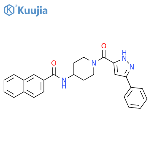 N-1-(3-phenyl-1H-pyrazole-5-carbonyl)piperidin-4-ylnaphthalene-2-carboxamide structure