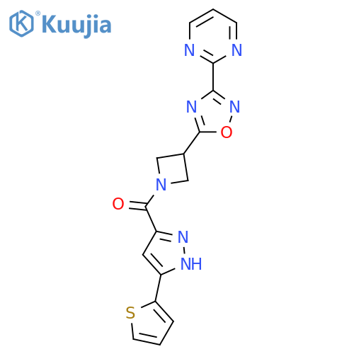 2-(5-{1-3-(thiophen-2-yl)-1H-pyrazole-5-carbonylazetidin-3-yl}-1,2,4-oxadiazol-3-yl)pyrimidine structure