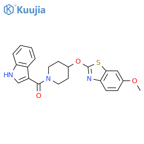 2-{1-(1H-indole-3-carbonyl)piperidin-4-yloxy}-6-methoxy-1,3-benzothiazole structure