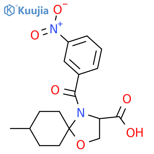 8-Methyl-4-(3-nitrobenzoyl)-1-oxa-4-azaspiro[4.5]decane-3-carboxylic acid structure