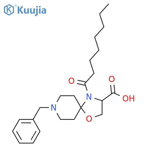 8-Benzyl-4-octanoyl-1-oxa-4,8-diazaspiro[4.5]decane-3-carboxylic acid structure