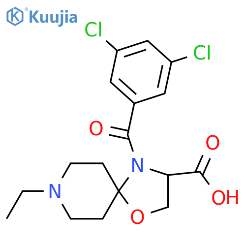 4-(3,5-Dichlorobenzoyl)-8-ethyl-1-oxa-4,8-diazaspiro[4.5]decane-3-carboxylic acid structure