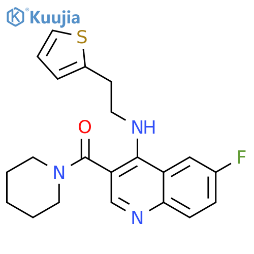 6-fluoro-3-(piperidine-1-carbonyl)-N-[2-(thiophen-2-yl)ethyl]quinolin-4-amine structure
