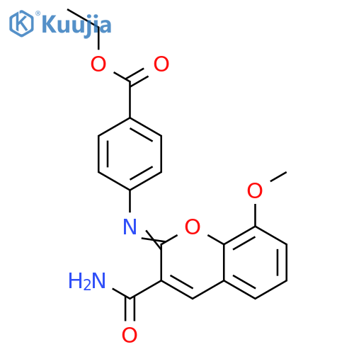 ethyl 4-{[(2Z)-3-carbamoyl-8-methoxy-2H-chromen-2-ylidene]amino}benzoate structure