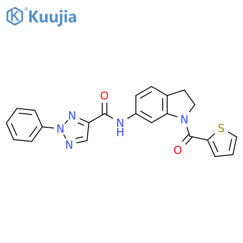 2-phenyl-N-1-(thiophene-2-carbonyl)-2,3-dihydro-1H-indol-6-yl-2H-1,2,3-triazole-4-carboxamide structure