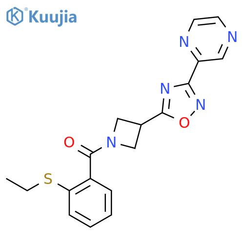 2-(5-{1-2-(ethylsulfanyl)benzoylazetidin-3-yl}-1,2,4-oxadiazol-3-yl)pyrazine structure