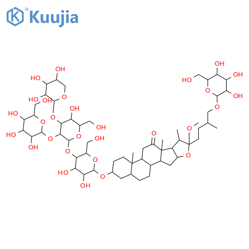 26-(hexopyranosyloxy)-22-methoxy-12-oxofurostan-3-yl hexopyranosyl-(1->2)-[pentopyranosyl-(1->3)]hexopyranosyl-(1->4)hexopyranoside structure