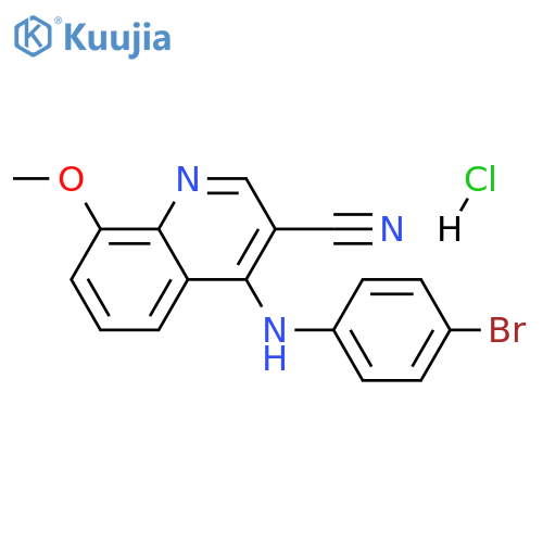 4-[(4-bromophenyl)amino]-8-methoxyquinoline-3-carbonitrile hydrochloride structure