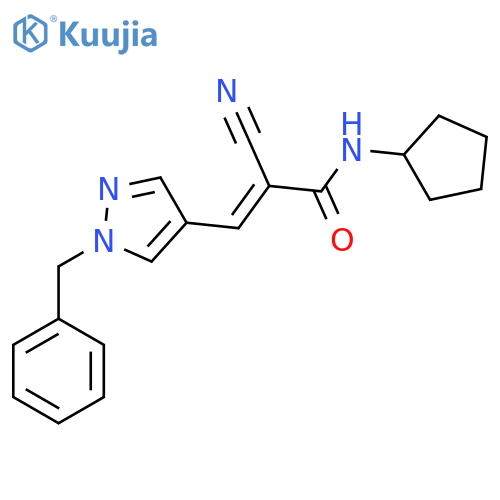 3-(1-benzyl-1H-pyrazol-4-yl)-2-cyano-N-cyclopentylprop-2-enamide structure