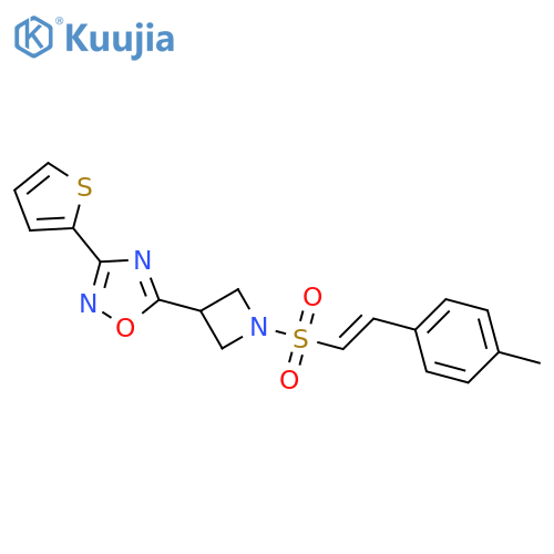 5-{1-(E)-2-(4-methylphenyl)ethenesulfonylazetidin-3-yl}-3-(thiophen-2-yl)-1,2,4-oxadiazole structure