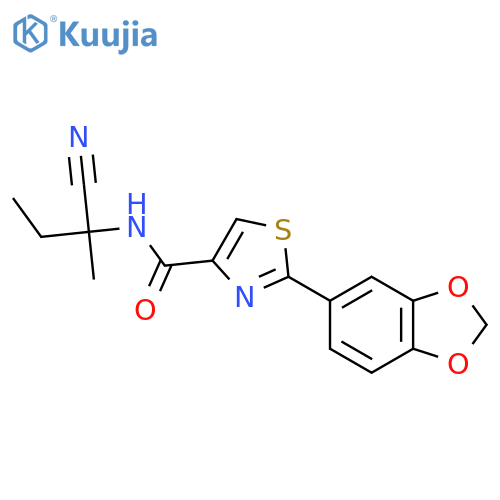 2-(2H-1,3-benzodioxol-5-yl)-N-(1-cyano-1-methylpropyl)-1,3-thiazole-4-carboxamide structure