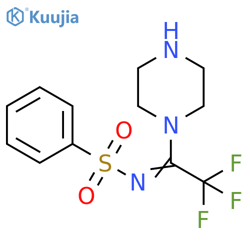 N-(2,2,2-trifluoro-1-piperazin-1-yl-ethylidene)benzenesulfonamide structure