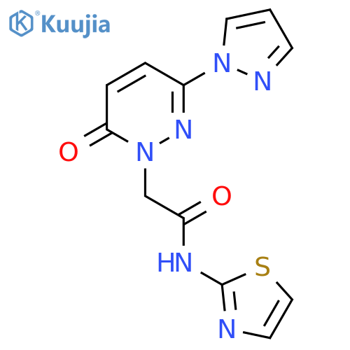 2-6-oxo-3-(1H-pyrazol-1-yl)-1,6-dihydropyridazin-1-yl-N-(1,3-thiazol-2-yl)acetamide structure