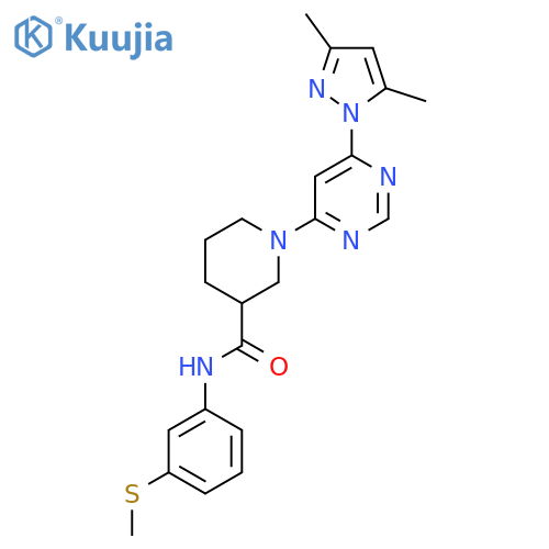1-6-(3,5-dimethyl-1H-pyrazol-1-yl)pyrimidin-4-yl-N-3-(methylsulfanyl)phenylpiperidine-3-carboxamide structure