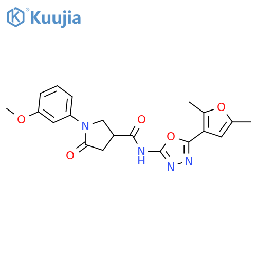 N-5-(2,5-dimethylfuran-3-yl)-1,3,4-oxadiazol-2-yl-1-(3-methoxyphenyl)-5-oxopyrrolidine-3-carboxamide structure