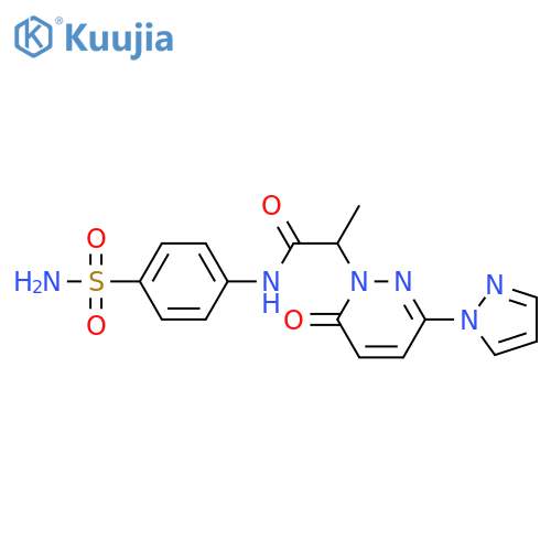 2-[6-oxo-3-(1H-pyrazol-1-yl)-1,6-dihydropyridazin-1-yl]-N-(4-sulfamoylphenyl)propanamide structure