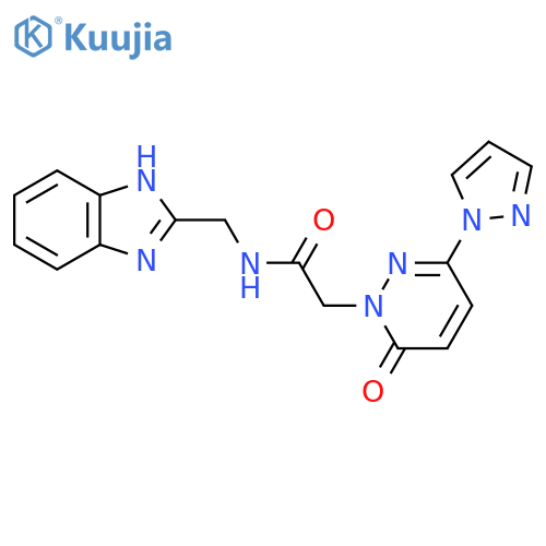 N-(1H-1,3-benzodiazol-2-yl)methyl-2-6-oxo-3-(1H-pyrazol-1-yl)-1,6-dihydropyridazin-1-ylacetamide structure