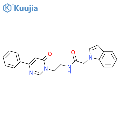 2-(1H-indol-1-yl)-N-2-(6-oxo-4-phenyl-1,6-dihydropyrimidin-1-yl)ethylacetamide structure